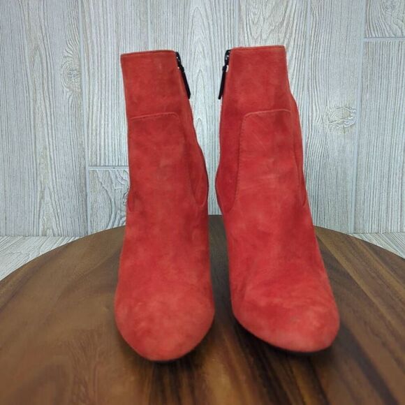 Calvin Klein Womens 8 Owena Suede Ankle Boots Red Chain Detail Zips High Heel - Picture 2 of 11
